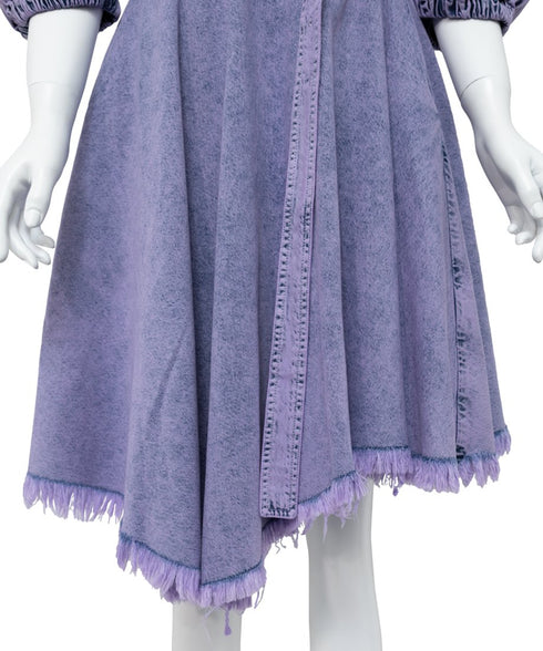Washed Denim Belted Flare Dress